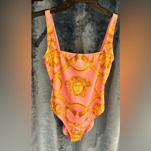 Versace Pink and gold barocco style one piece swimsuit